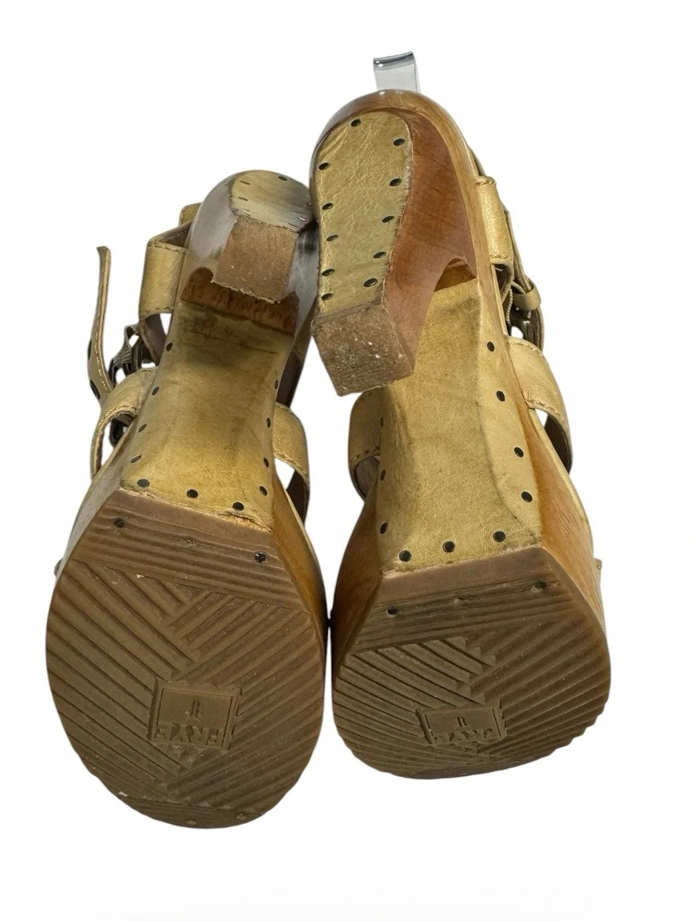 Frye Tamara T Buckle Yellow/ Natural Platform Sandals Vintage Size 6